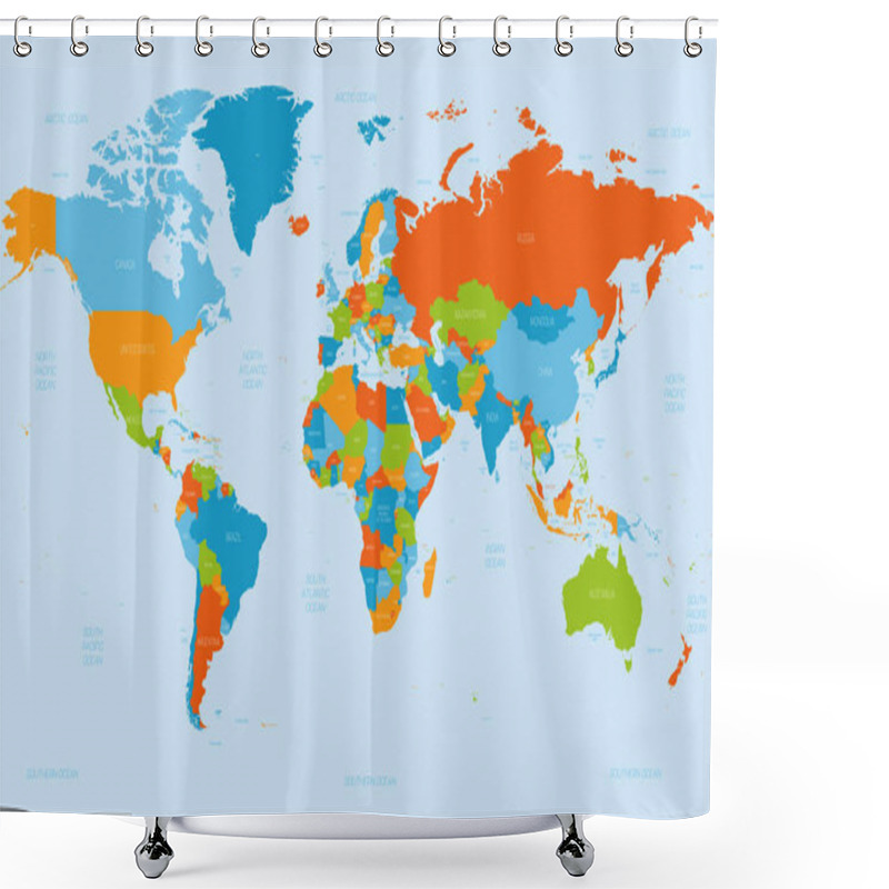 Personality  World Map. High Detailed Political Map Of World With Country, Ocean And Sea Names Labeling. 5 Colors Scheme Vector Map On White Background Shower Curtains