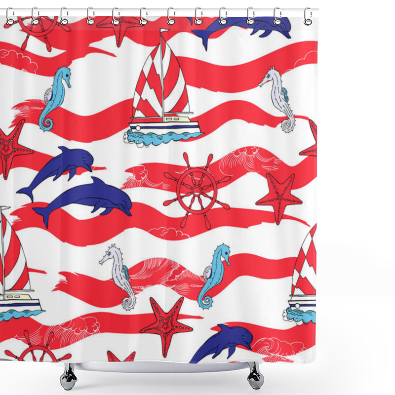 Personality  Nautical Seamless Pattern Shower Curtains