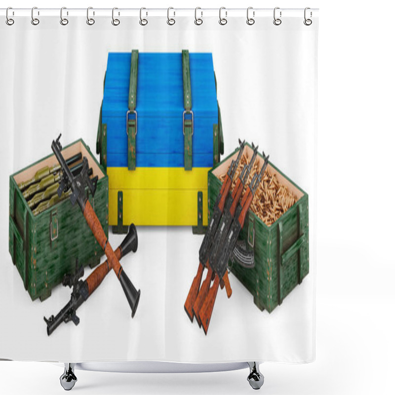 Personality  Weapons, Military Supplies In Ukraine, Concept. 3D Rendering Isolated On White Backgroun Shower Curtains