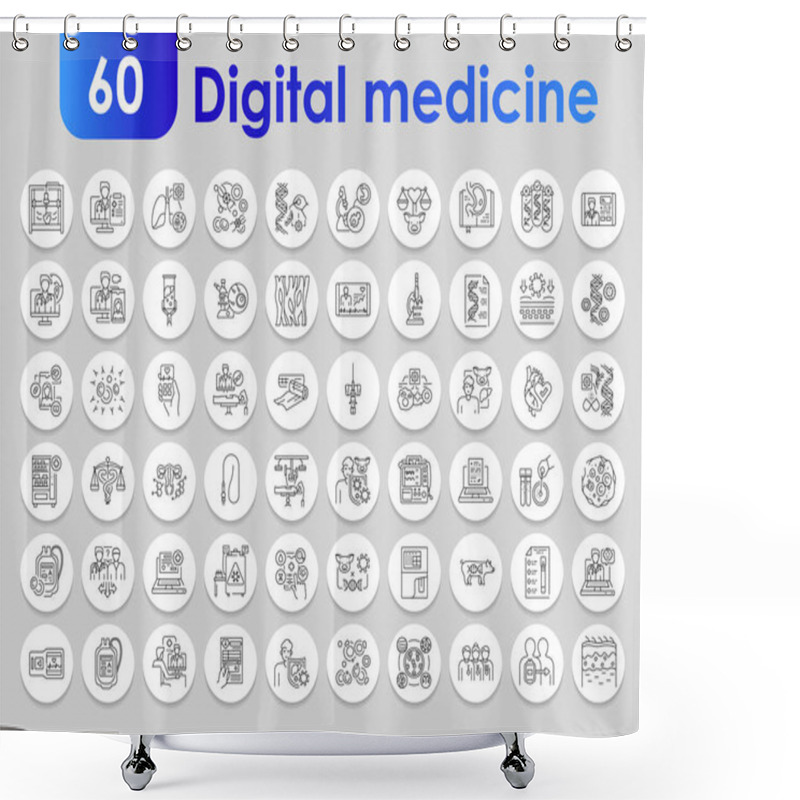 Personality  Digital Medicine Black Line Icons Set. Infographics With Symbols. Shower Curtains