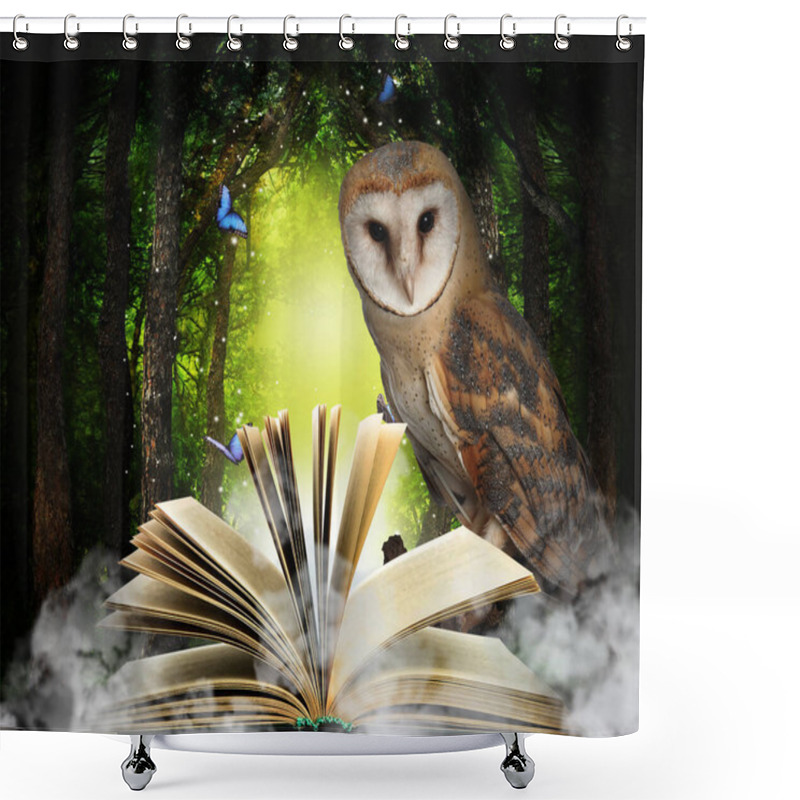 Personality  Beautiful Wise Owl Near Book In Fantasy World Shower Curtains