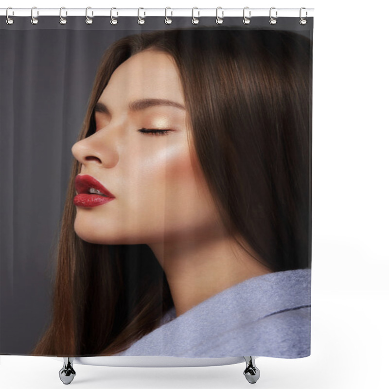 Personality  Inspiration. Profile Of Young Dreamy Brunette Shower Curtains