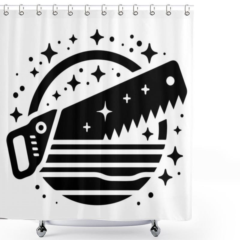 Personality  This Captivating Image Features A Hand Saw Superimposed On A Cosmic Background Filled With Stars. The Saw, Detailed With Sparkling Stars, Appears To Be Cutting Through A Celestial Landscape, Blending The Themes Of Craftsmanship And The Universe. This Shower Curtains