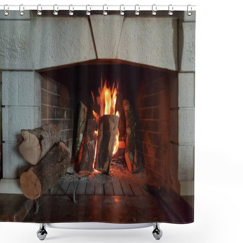 Personality  Fireplace Burning  Fire Woods Winter Season Background Shower Curtains