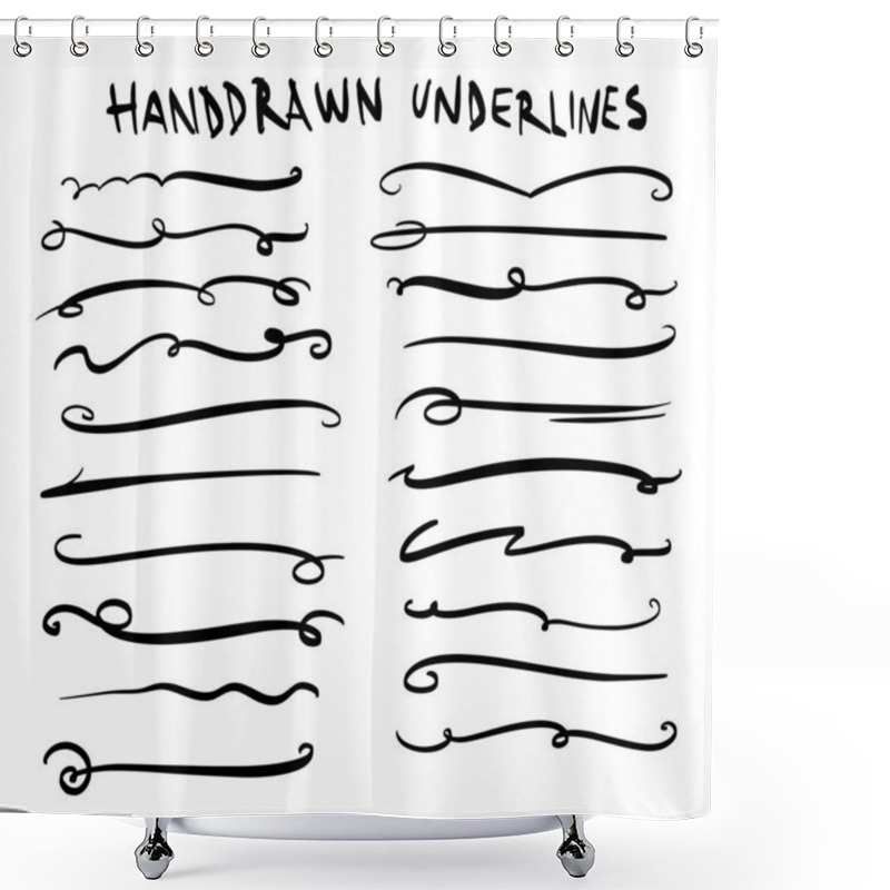 Personality  Handmade Collection Set Of Underline Strokes In Marker Brush Doodle Style Various Shapes Shower Curtains