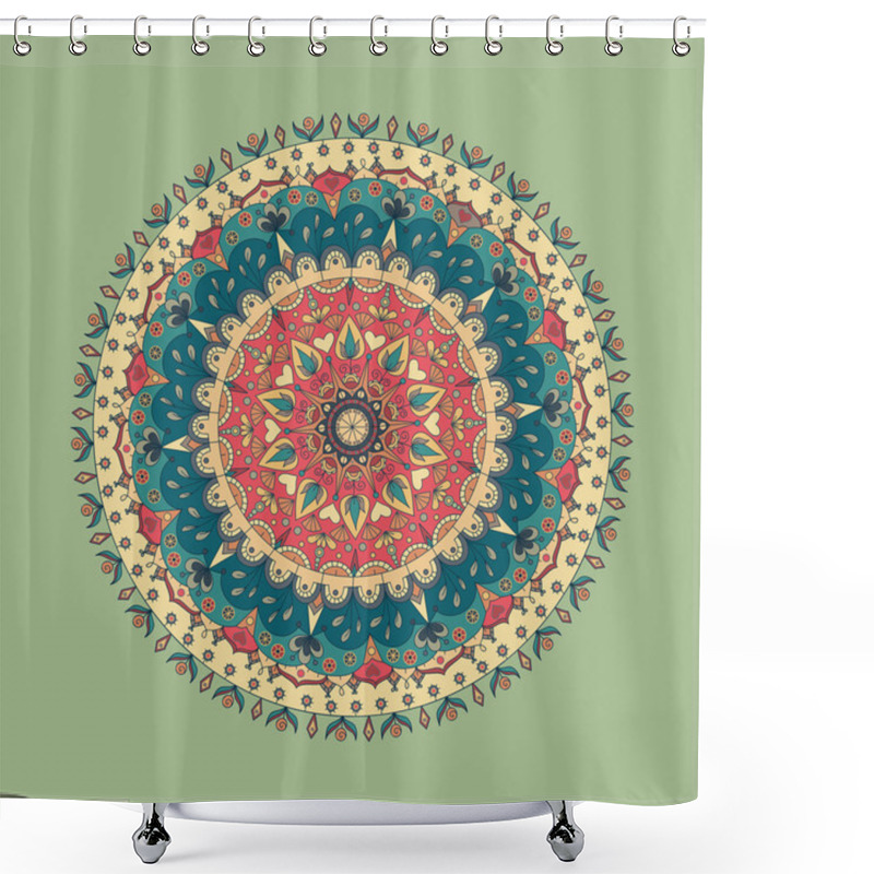 Personality  Abstract Hand Drawn Background With Mandala. Round Ornament Pattern. Ornamental Mandala. Shower Curtains