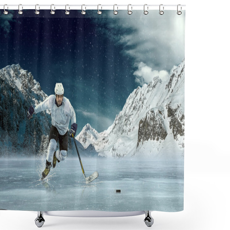 Personality  Ice Hockey Player In Action Outdoor Shower Curtains