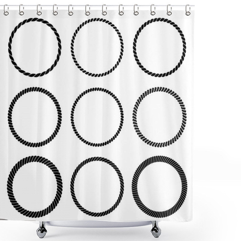 Personality  Vector Set Of Round Black Monochrome Rope Frame. Collection Of Thick And Thin Circles Isolated On The White Background Consisting Of Braided Cord. For Decoration And Design In Marine Style. Shower Curtains