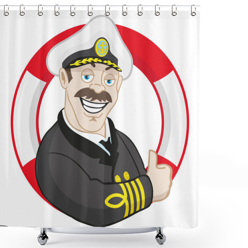 Personality  Cartoon Smiling Captain. Shower Curtains