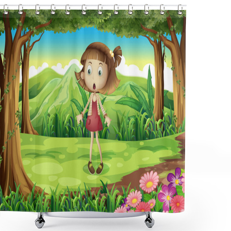 Personality  A Shocked Young Girl In The Middle Of The Forest Shower Curtains