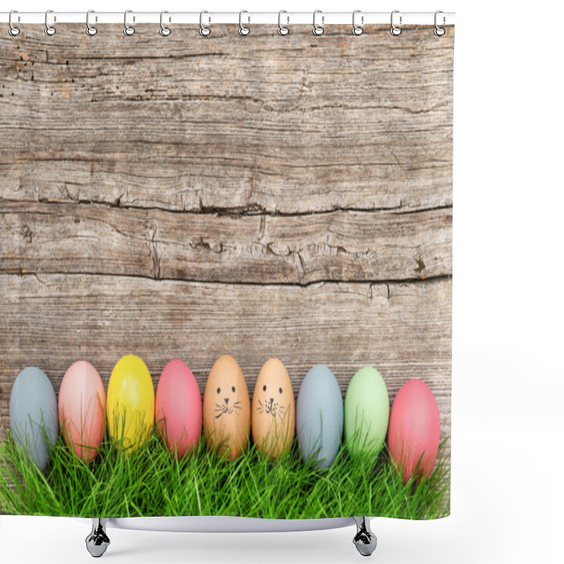 Personality  Funny Easter Eggs In Green Grass. Shower Curtains