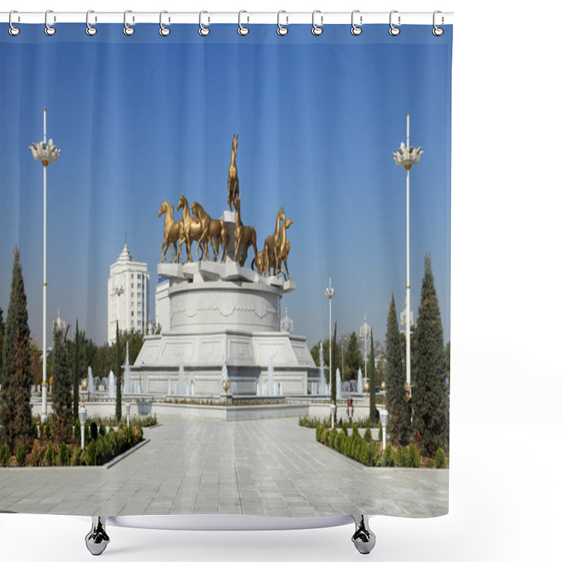 Personality  Ashgabat, Turkmenistan - October, 10 2014: Sculptural Compositio Shower Curtains