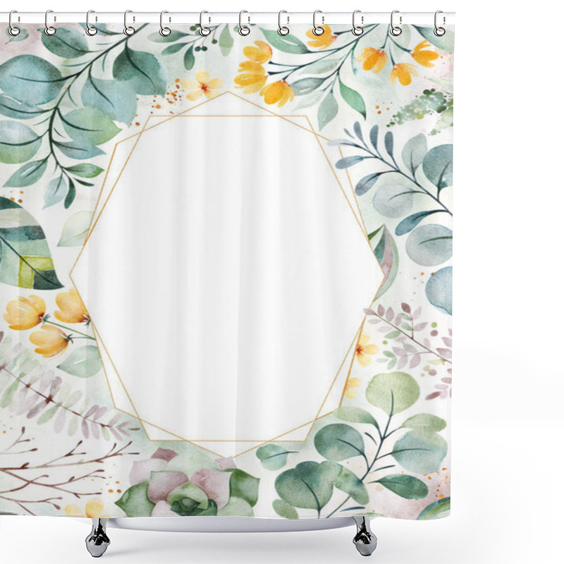 Personality  Greeting Card With Succulent Plants, Palm Leaves, Flowers, Branches Shower Curtains