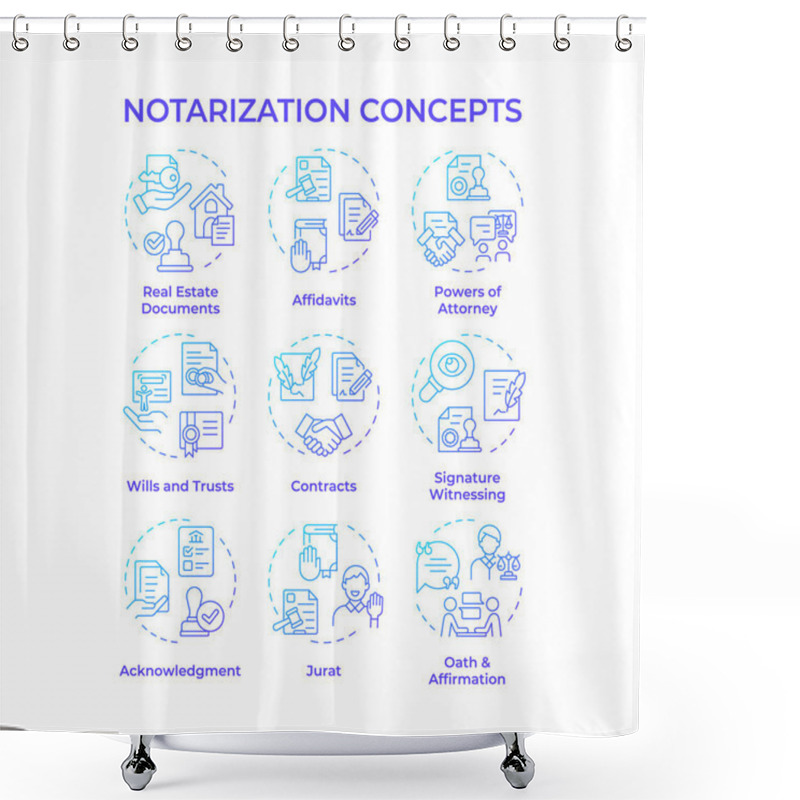 Personality  Notarization Blue Gradient Concept Icons. Contract Business, Notary Services. Will And Trust. Icon Pack. Vector Images. Round Shape Illustrations For Infographic, Presentation. Abstract Idea Shower Curtains