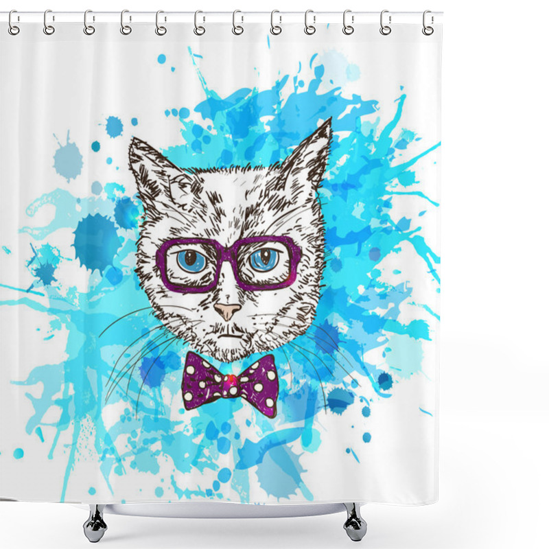 Personality  Hipster Cat Shower Curtains