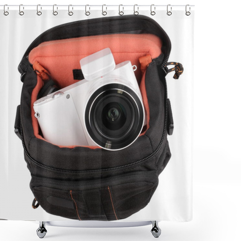 Personality  White Photo Camera In Case Isolated Shower Curtains