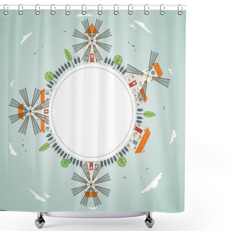 Personality  Nature Background With Windmills. Vector. Shower Curtains