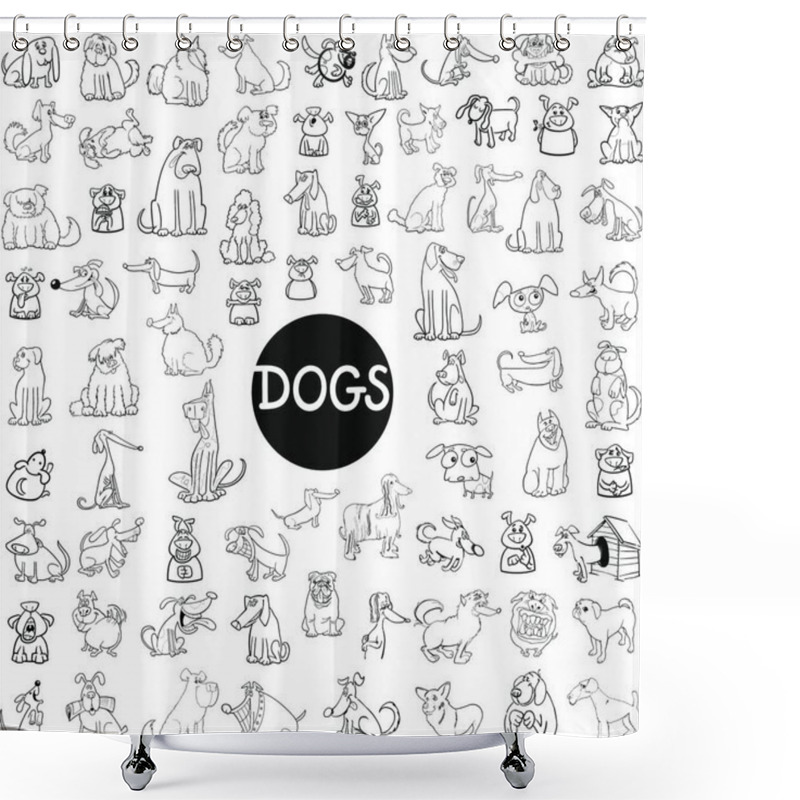 Personality  Black And White Cartoon Illustration Of Dogs Pet Animal Characters Large Set Shower Curtains