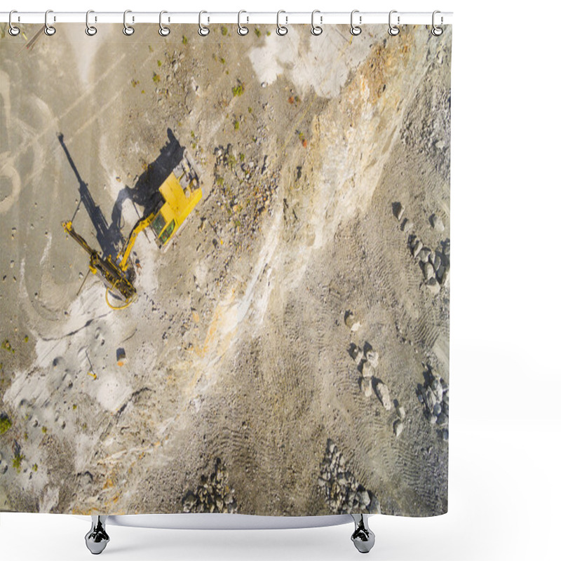 Personality  Aerial View Of A Drilling Machine In The Mine. Shower Curtains