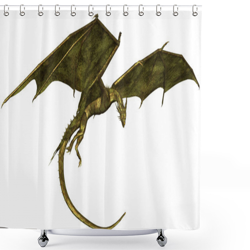 Personality  Green Scaled Dragon In Flight Shower Curtains