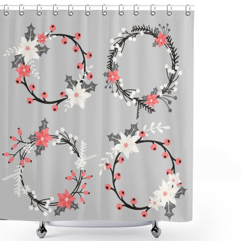 Personality  Christmas Floral Elements Set Shower Curtains