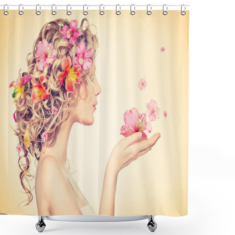 Personality  Girl With Flowers In Hands Shower Curtains