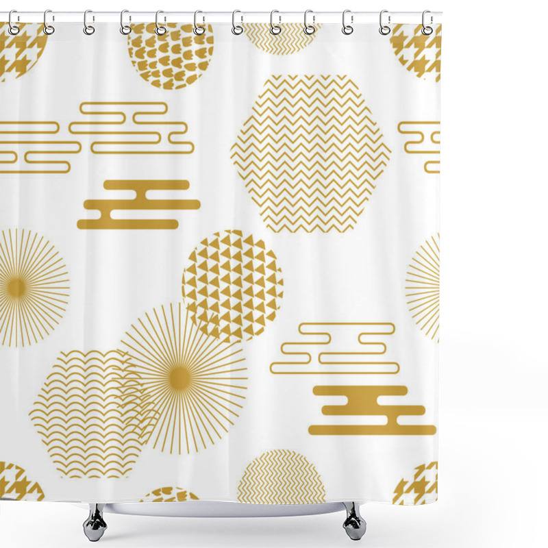 Personality  Geometric White And Golden Oriental Print. Shower Curtains