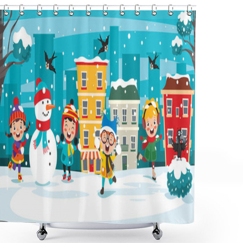 Personality  Funny Kids Playing At Winter Shower Curtains