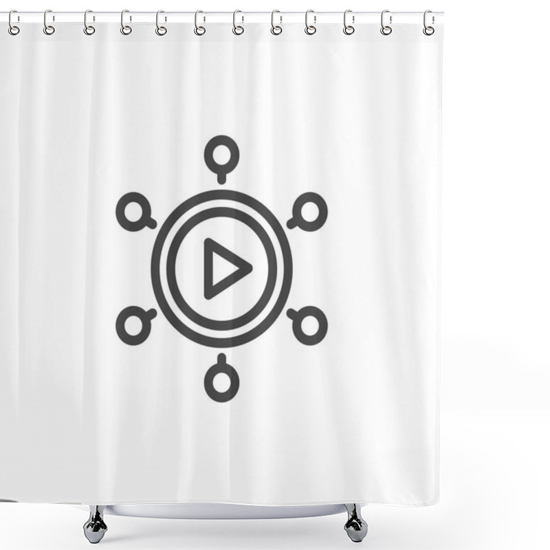 Personality  Play Button And Abstract Units. Web Conference, Video Meeting, Distance Communication Concept Outline Pictograph. Modern Internet Technologies. Vector Illustration Isolated Shower Curtains