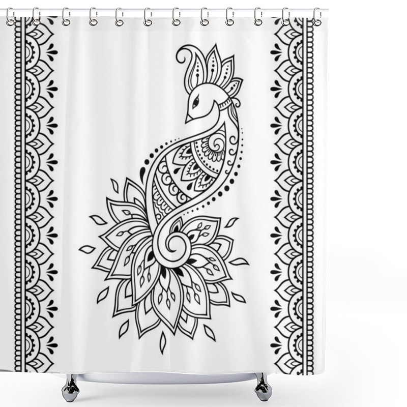 Personality  Set Of Mehndi Flower, Peacock Pattern And Seamless Border For Henna Drawing And Tattoo. Decoration In Oriental, Indian Style. Shower Curtains