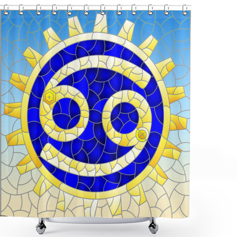 Personality  Illustration In The Style Of A Stained Glass Window With An Illustration Of The Steam Punk Sign Of The Cancer Horoscope Shower Curtains