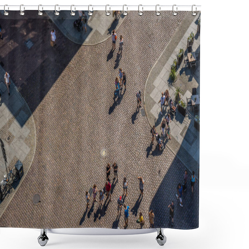 Personality  Torun, Poland - August 2020 : View Of The People Walking On The Historical Cobblestoned Streets In Torun Old Town In Summer, Picture Taken From High Above Viewing Platform In The Ratusz Clock Tower Shower Curtains