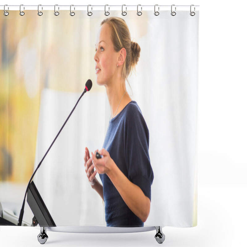 Personality  Business Woman Giving A Presentation Shower Curtains