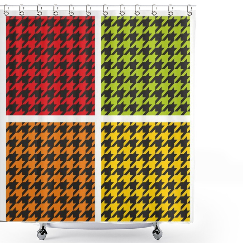 Personality  Tartan Vector Black, Green, Yellow And Orange Tile Background Collection. Dogtooth Seamless Pattern Set Shower Curtains