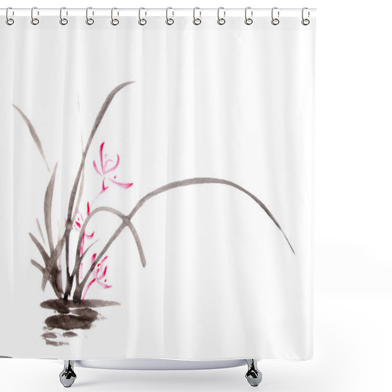 Personality  Ink Orchid Drawing Shower Curtains