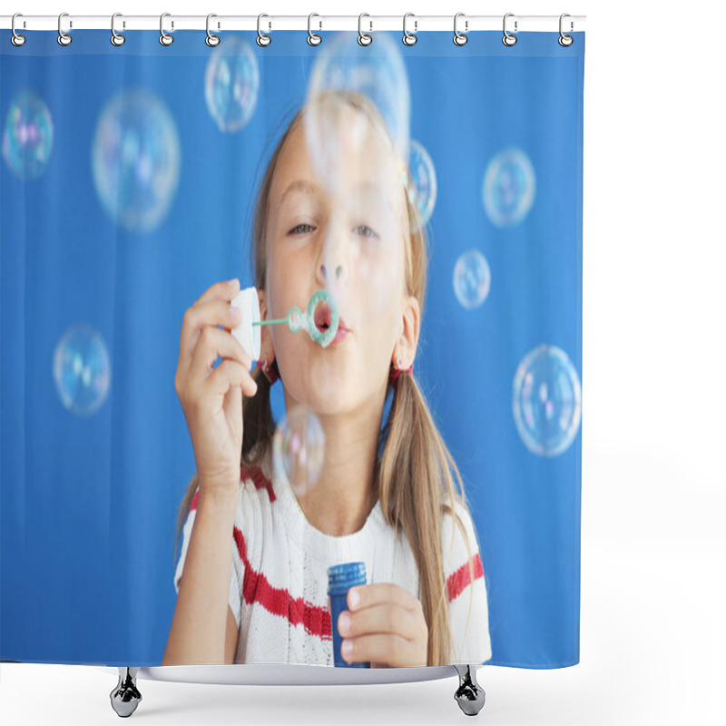 Personality  Child Blowing Soap Bubbles Shower Curtains