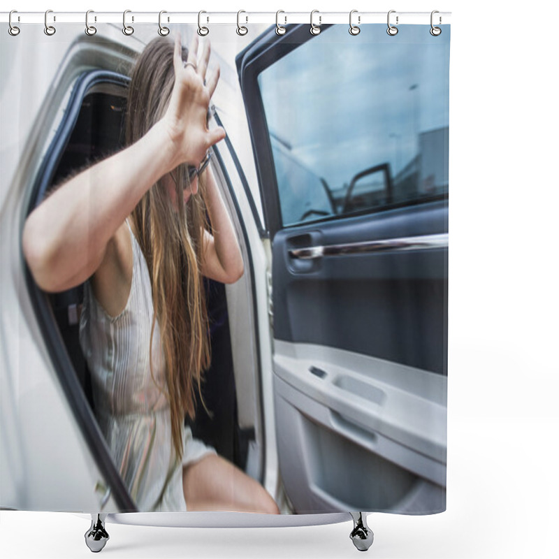 Personality  Celebrity Exiting A Stretch Limousine Shower Curtains