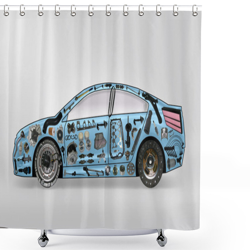 Personality  Car Spare Parts Shower Curtains