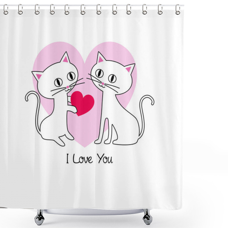 Personality  Cute Kittens Valentine On Pink Heart Shower Curtains