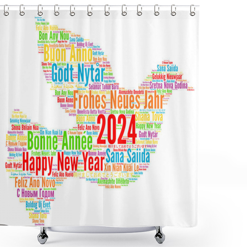 Personality  Happy New Year 2024 Word Cloud In Different Languages Shower Curtains