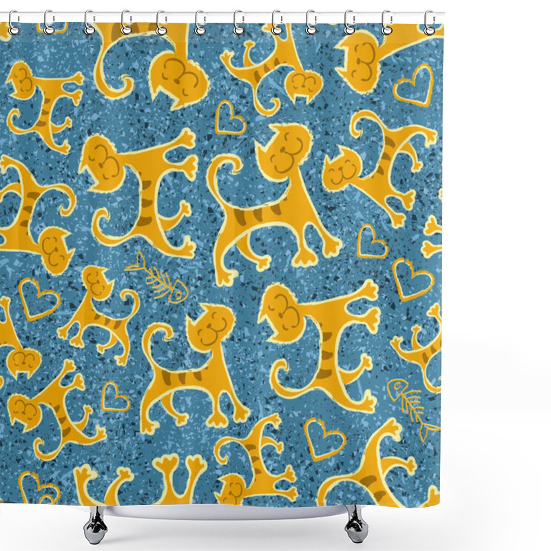 Personality  Seamless Pattern With Cute Cartoon Doodle Cats  Shower Curtains