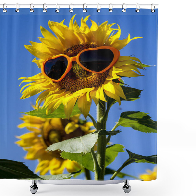 Personality  Yellow Sunflowers With Heart Sunglasses Shower Curtains