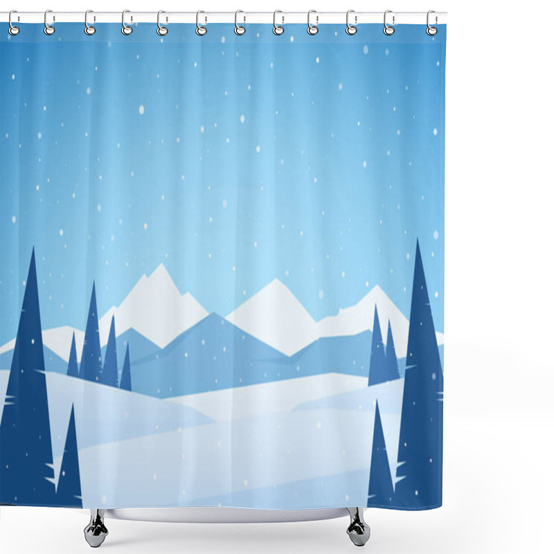 Personality  Vector Illustration: Winter Snowy Mountains Landscape With Pines, Hills And Peaks Shower Curtains