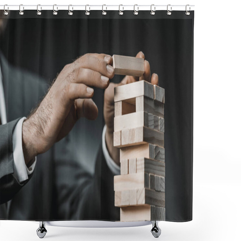 Personality  Businessman Playing Blocks Wood Game Shower Curtains