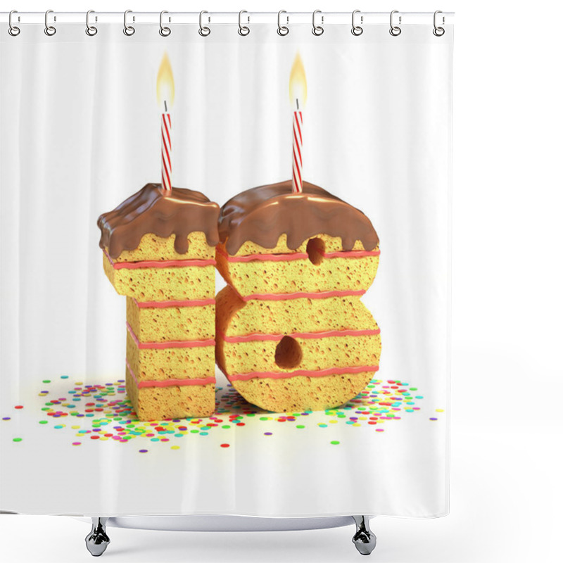 Personality  Cake Surrounded By Confetti With Lit Candle For A Eighteenth Birthday Shower Curtains