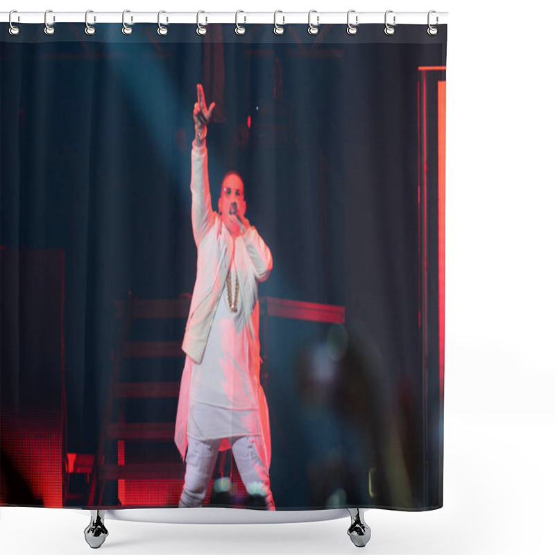 Personality  Daddy Yankee And Don Omar In Concert At The Amway Center In Orlando Florida On August 7, 2016.   Shower Curtains