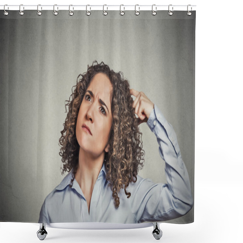 Personality  Woman Scratching Head Thinking Daydreaming About Something Wondering  Shower Curtains