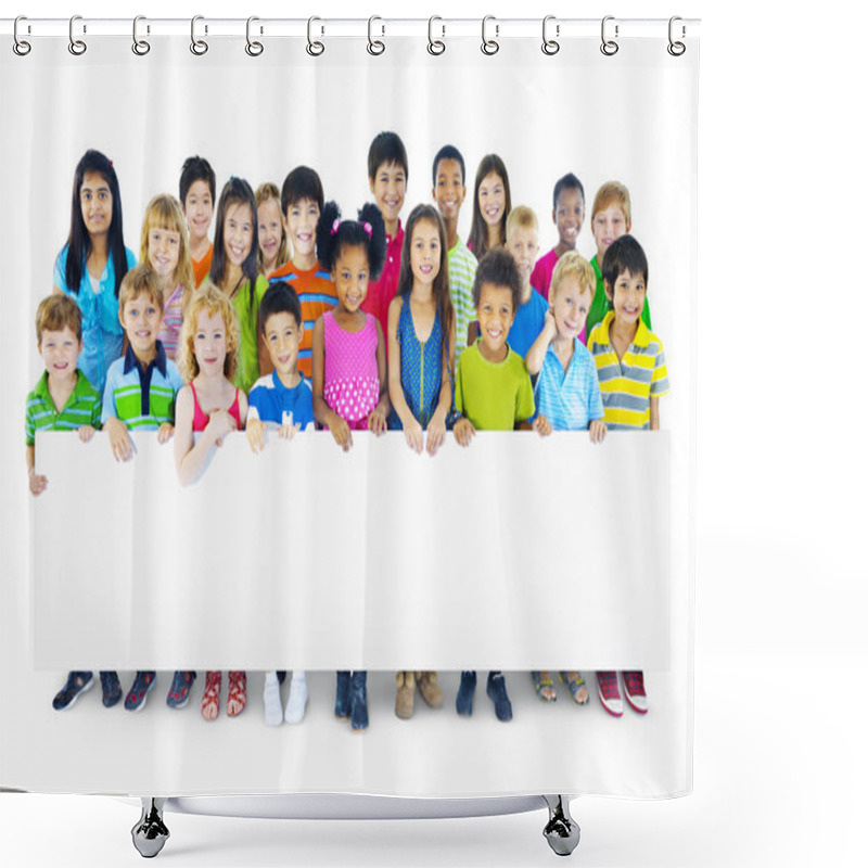 Personality  Multi-Ethnic Group Of Children Holding Empty Billboard Shower Curtains