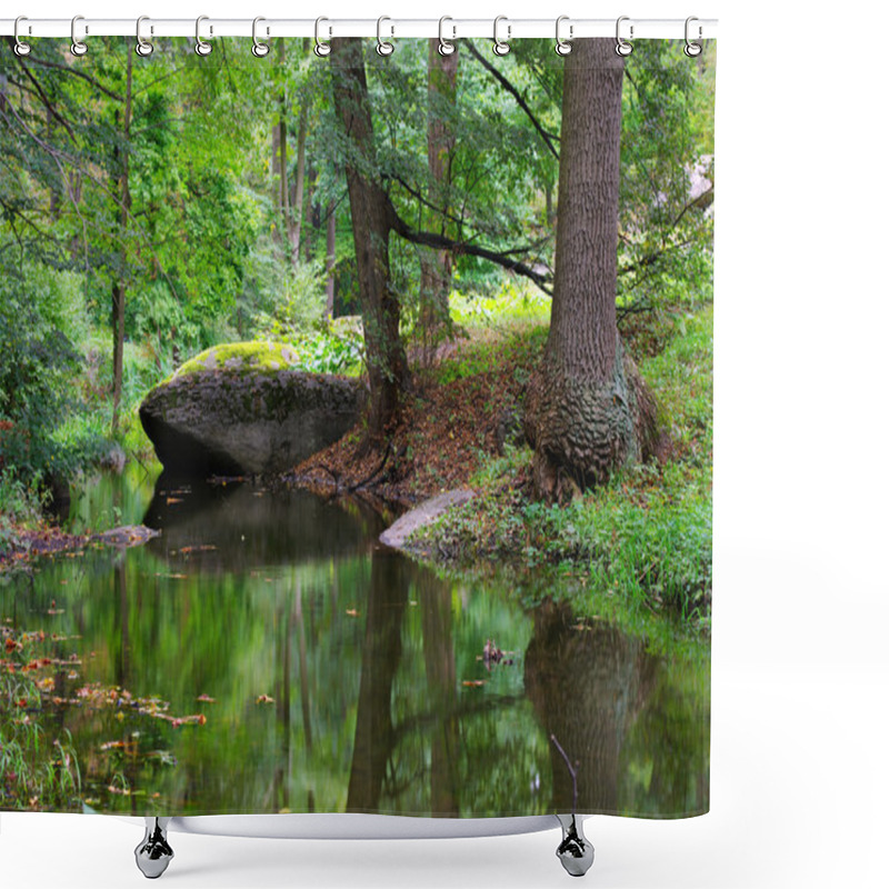 Personality  Green Forest And River With Big Stone Shower Curtains