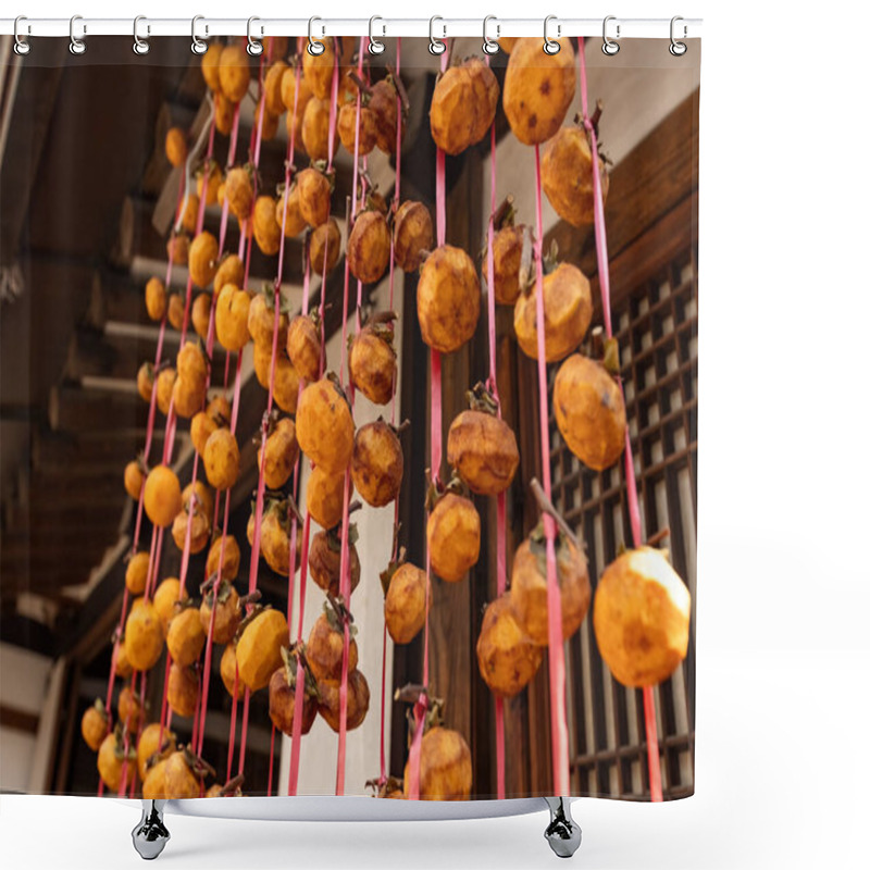 Personality  Dry Persimmon Hanging On The House Hanok Traditional Village In South Korea Shower Curtains